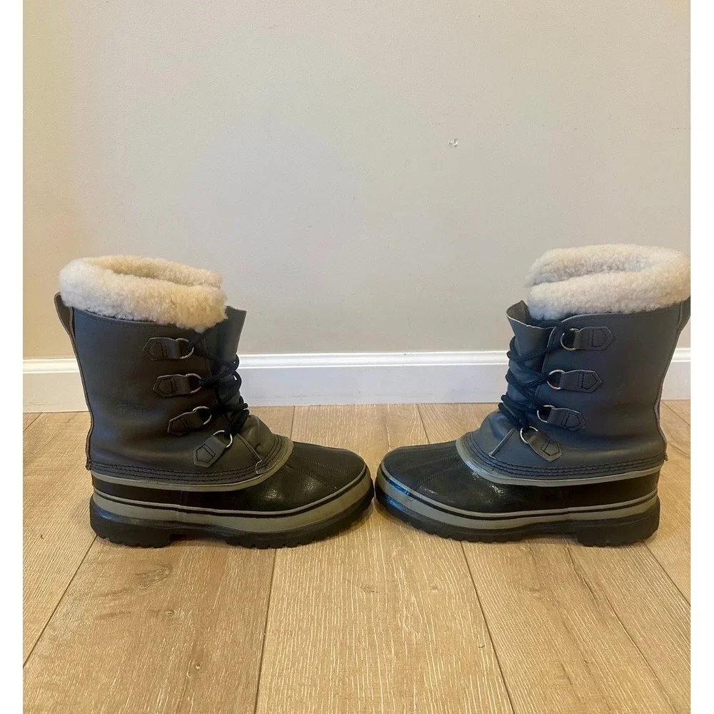 Vintage Sorel Kaufman Caribou Snow Boots Black &‎ Grey W Sz 8 Made in Canada